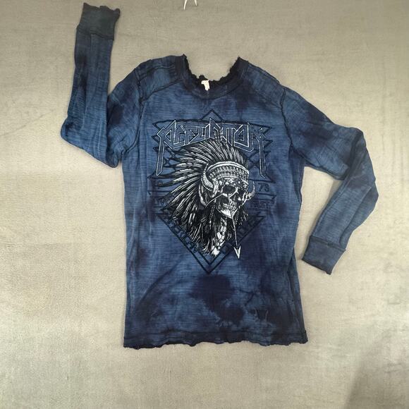 Affliction Shirt Mens‎ 2XL XXL Indian Chief Skull Waffle Thermal Reversible Y2K - Picture 1 of 9